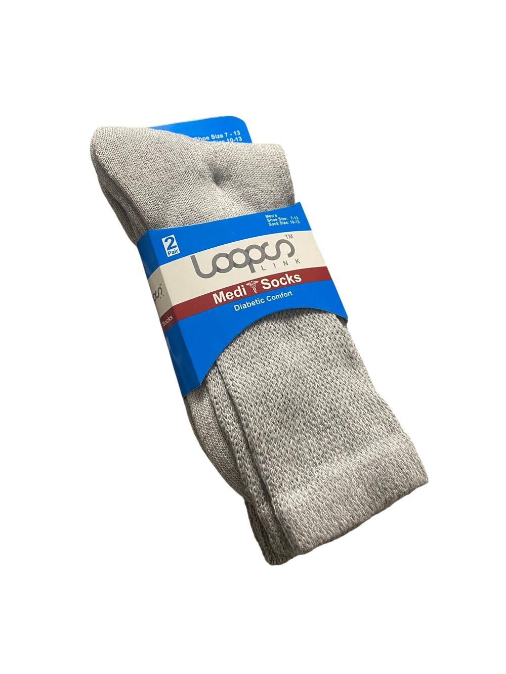 NEW 2 PAIR Loops Link Medi Sock Diabetic Comfort in Gray for Shoe Size 7-13